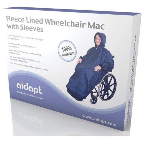 Fleece Lined, Waterproof Wheelchair Mac with sleeves, Full Rain Cover